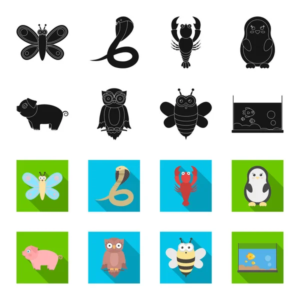 Un poco realista negro, flet animal iconos en la colección de conjuntos para el diseño. Animales de juguete vector símbolo stock web ilustración . — Vector de stock