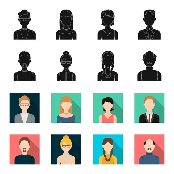 Un hombre con barba, una mujer de negocios, una chica de la coleta, un hombre calvo con un mustache.Avatar conjunto de iconos de la colección en negro, flet estilo vector símbolo stock ilustración web . — Vector de stock