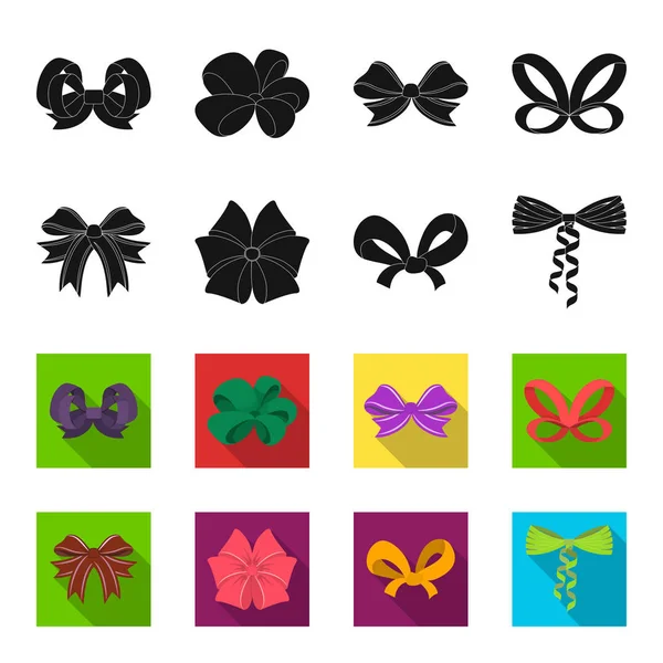 Bow, ribbon, decoration, and other web icon in black,flet style. Gift, bows, node, icons in set collection. — Stock Vector