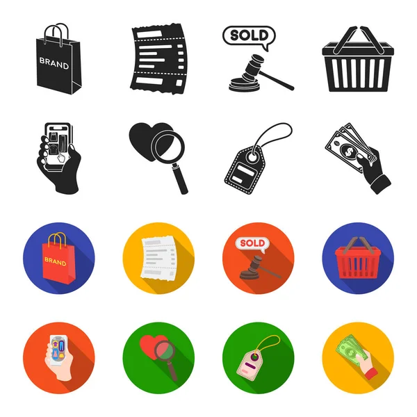 Tangan, ponsel, toko online dan peralatan lainnya. E commerce set collection icons in black, flet style vector symbol stock illustration web . - Stok Vektor