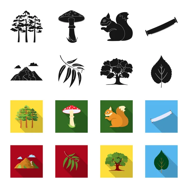 Berg, wolk, boom, tak, blad. Forest instellen collectie iconen in zwart, flet stijl vector symbool stock illustratie web. — Stockvector