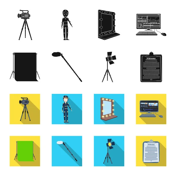 Hromakey, guion y otros equipos. Hacer películas set colección iconos en negro, flet estilo vector símbolo stock ilustración web . — Archivo Imágenes Vectoriales