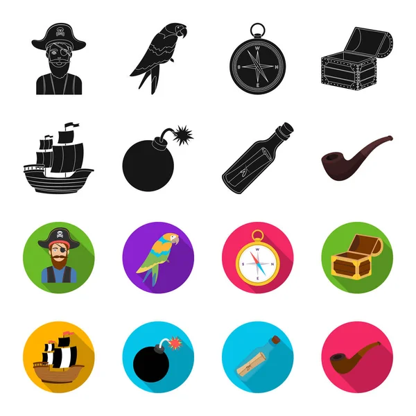 Pirata, bandido, barco, vela .Pirates conjunto de iconos de la colección en negro, flet estilo vector símbolo stock ilustración web . — Vector de stock