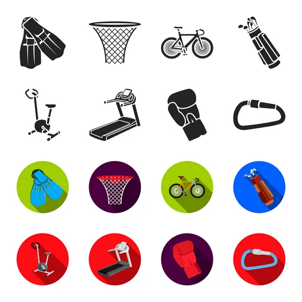 Exercise bike, treadmill, glove boxer, lock. Sport set collection icons in black,flet style vector symbol stock illustration web. — Stock Vector