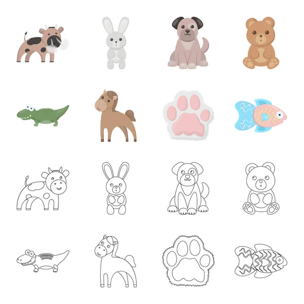 Una caricatura poco realista, esboza iconos de animales en la colección de conjuntos para el diseño. Animales de juguete vector símbolo stock web ilustración . — Vector de stock