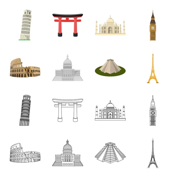 Αξιοθέατα από διαφορετικές χώρες καρτούν, περίγραμμα εικονίδια στη συλλογή σετ για σχεδιασμό. Διάσημο κτίριο διανυσματικά εικονογράφηση σύμβολο μετοχής web. — Διανυσματικό Αρχείο