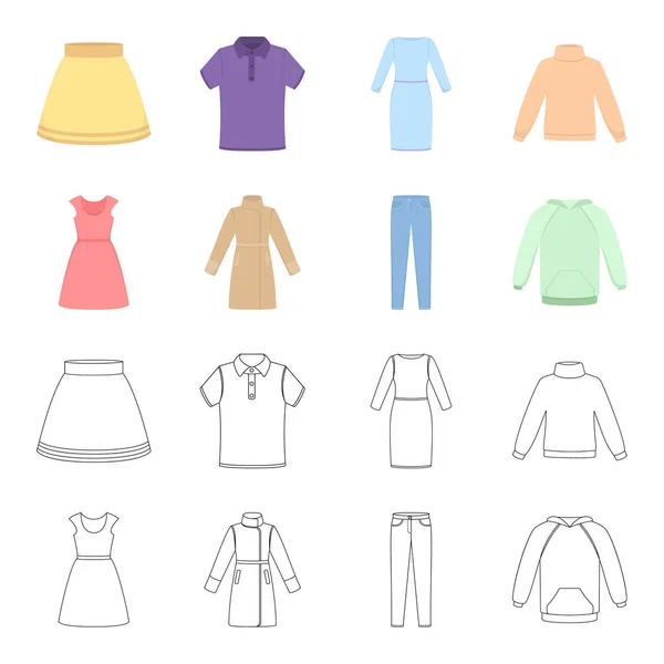 Kleid mit kurzen Ärmeln, Hosen, Mäntel, raglan.clothing set collection icons in cartoon, outline style vector symbol stock illustration web. — Stockvektor