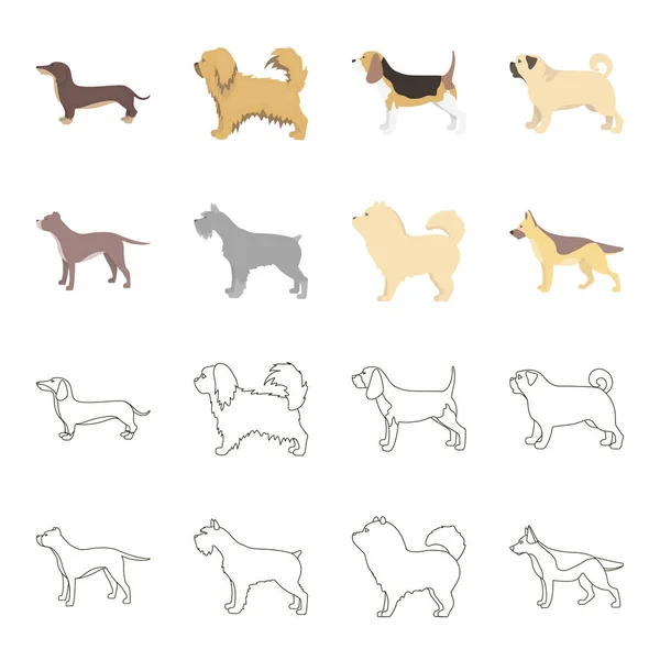 Pit bull, німецька вівчарка, Чау-чау, Шнауцер. Породи собак встановити колекція значків у мультфільмі, начерки стиль вектор символ запас ілюстрація web. — стоковий вектор