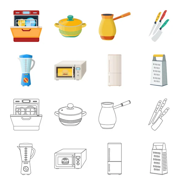 厨房设备卡通, 大纲图标在集合中设计。厨房和配件矢量符号股票 web 插图. — 图库矢量图片