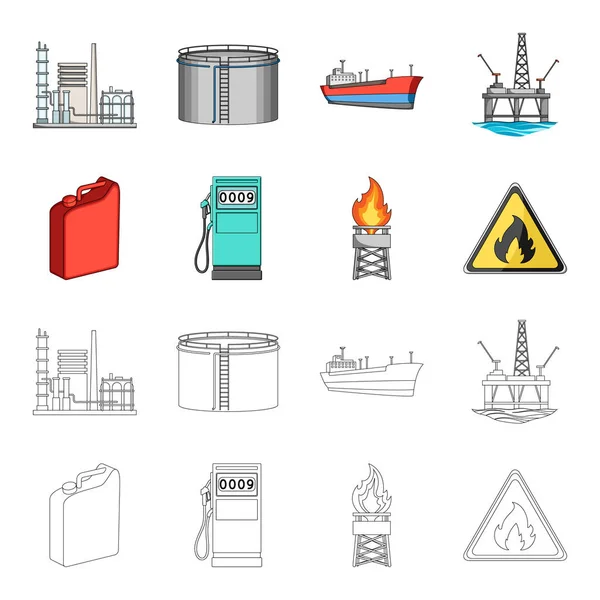 Kanister für Benzin, Tankstelle, Turm, Warnschild. Öl-Set Sammlung Symbole in Cartoon, umreißen Stil Vektor Symbol Stock Illustration Web. — Stockvektor