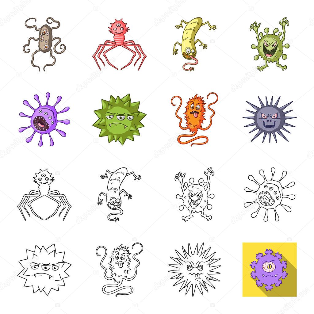 Different types of microbes and viruses. Viruses and bacteria set collection icons in cartoon,outline style vector symbol stock illustration web.