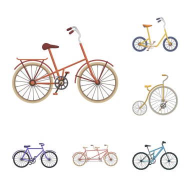 Çeşitli Bisiklet set koleksiyonu tasarım için simgeleri karikatür. Ulaşım vektör simge stok web örnek tür.