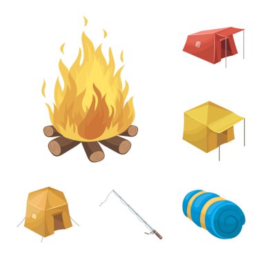 Çadır çeşitleri set koleksiyonu tasarım için simgeleri karikatür. Resimde web geçici barınak ve vektör simge stok konut.