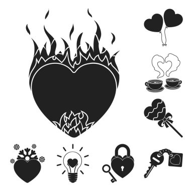 Set koleksiyonu tasarım için romantik ilişki siyah simgeler. Sevgi ve dostluk sembolü hisse senedi web illüstrasyon vektör.