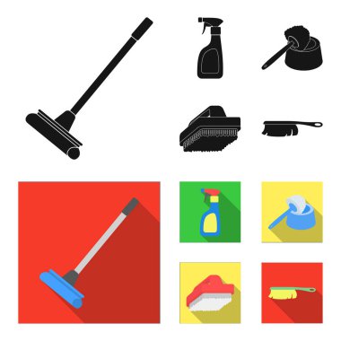 Temizlik ve hizmetçi siyah, düz simgeler set koleksiyonu tasarım için. Vektör simge stok web illüstrasyon Temizleme için donatım.