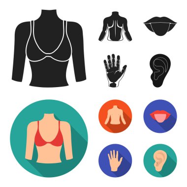 Kişi, ağız, el, kulak arkası. Gövde bölümü toplama simgeler siyah, düz stil vektör simge stok çizim web içinde ayarla..