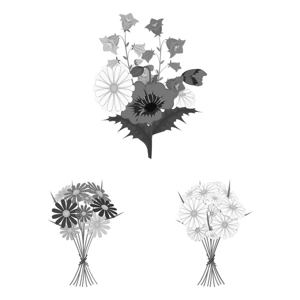 Un mazzo di fiori freschi icone monocromatiche in collezione set per il design. Vari bouquet vettoriale simbolo stock web illustrazione . — Vettoriale Stock