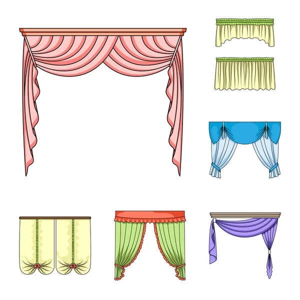 Diferentes tipos de cortinas iconos de dibujos animados en la colección de conjuntos para el diseño. Cortinas y lambrequines vector símbolo stock web ilustración . — Archivo Imágenes Vectoriales
