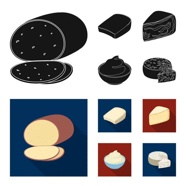 格鲁耶尔, 乳酪, 眷恋, 戈贡佐拉。不同类型的奶酪集合图标在黑色, 平面式矢量符号股票插画网站. — 图库矢量图片