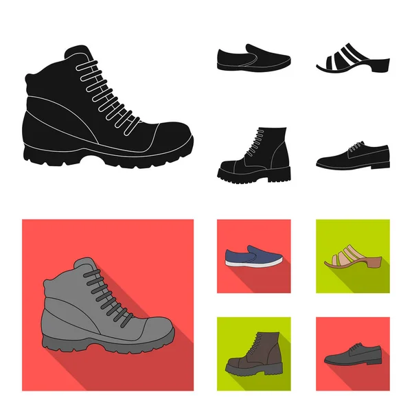 Un conjunto de iconos en una variedad de zapatos.Diferentes zapatos solo icono en negro, vector de estilo plano web símbolo stock illustration . — Vector de stock