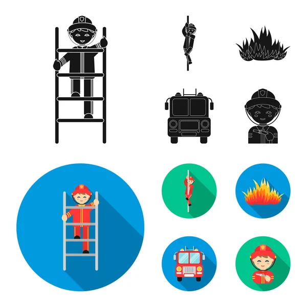 Bombero, llama, camión de bomberos. Fire departmentset set collection icons in black, flat style vector symbol stock illustration web . — Vector de stock