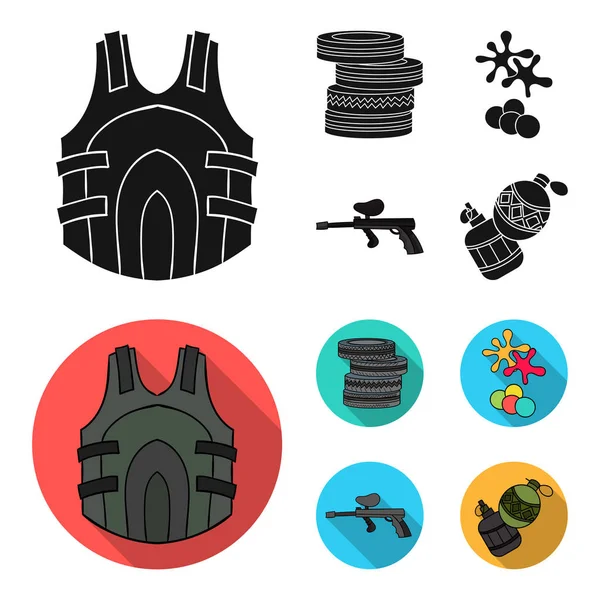 Competencia, concurso, equipo, neumáticos .Paintball conjunto de iconos de la colección en negro, plano estilo vector símbolo stock ilustración web . — Vector de stock