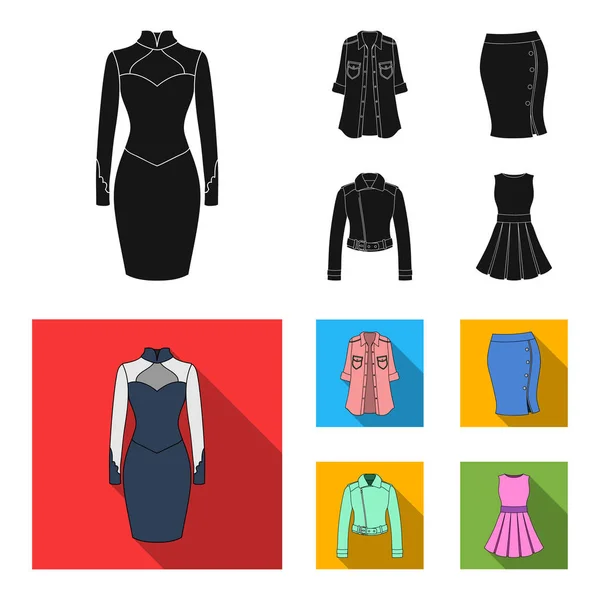 女性の服の黒のモノクロ アイコン セットのデザインのコレクション 衣類の種類やアクセサリー ベクトル シンボル ストック Web イラスト ストックベクター C Pandavector