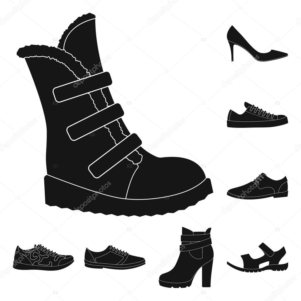 Different shoes black icons in set collection for design. Men and women shoes vector symbol stock illustration.