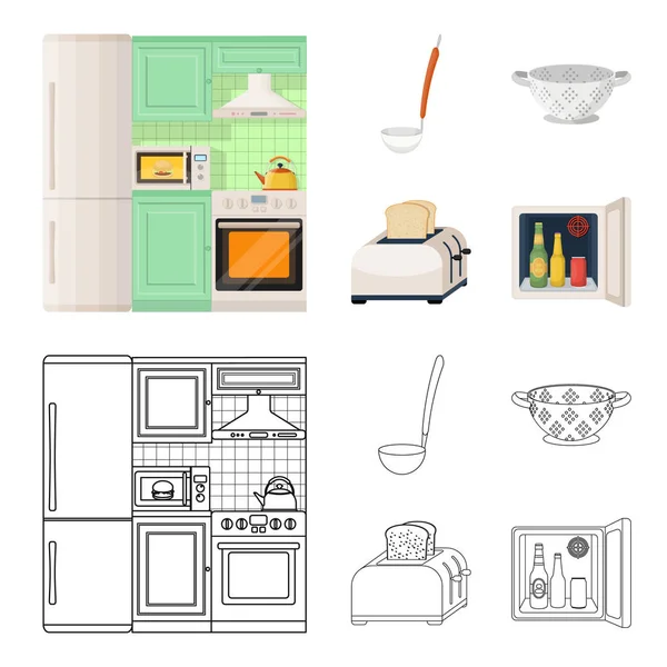 Küchentechnik Cartoon, umreißen Symbole in Set-Kollektion für das Design. Küche und Zubehör Vektor Symbol Stock Web Illustration. — Stockvektor