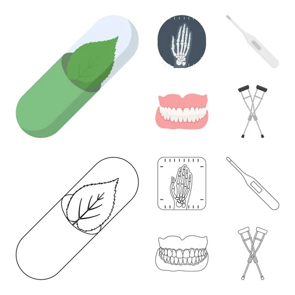 Eco tablet, elektronische thermometer, hand x-ray, gebit. Geneeskunde collectie iconen in de tekenfilm, overzicht stijl vector symbool stock illustratie web instellen. — Stockvector