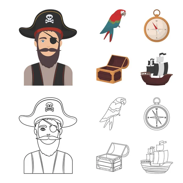 Pirata, bandido, sombrero, vendaje .Pirates conjunto de iconos de la colección en la historieta, contorno estilo vector símbolo stock ilustración web . — Vector de stock