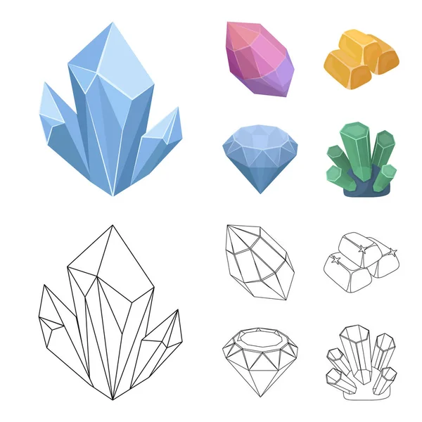 Crystals, minerals, gold bars. Precious minerals and jeweler set collection icons in cartoon,outline style vector symbol stock illustration web. — Stock Vector