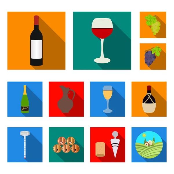 Produtos de vinho ícones planos na coleção de conjuntos para design. Equipamento e produção de vetor de vinho símbolo estojo web ilustração . —  Vetores de Stock