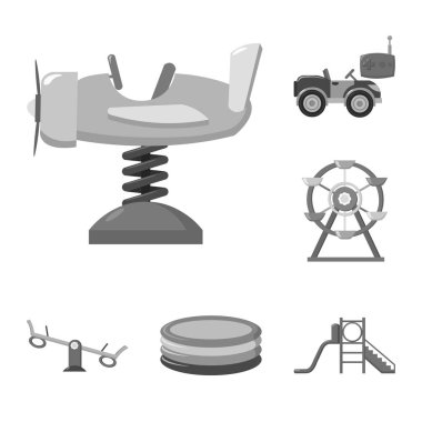 Bahçesi, eğlence tek renkli simgeler toplama tasarımı için ayarlayın. Sembol stok web illüstrasyon vektör cazibe ve ekipman.