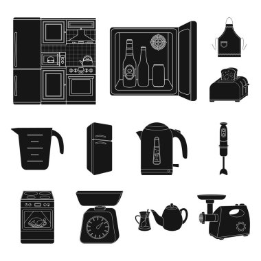 Set koleksiyonu tasarım için mutfak ekipman siyah simgeler. Sembol stok web illüstrasyon vektör mutfak ve aksesuarları.