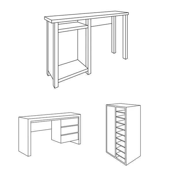 Bedroom furniture outline icons in set collection for design. Modern wooden furniture isometric vector symbol stock web illustration. — Stock Vector