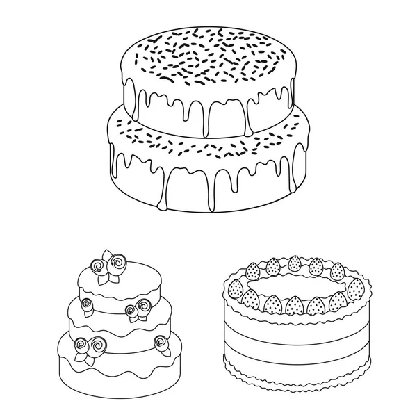 Set koleksiyonu tasarım için pasta ve tatlı anahat simgeleri. Tatil kek vektör simge stok web çizim. — Stok Vektör