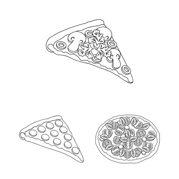 Ícones de contorno de pizza diferentes na coleção de conjuntos para design.Pizza alimento vetor símbolo web ilustração . — Vetor de Stock