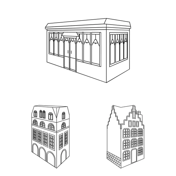 Bâtiment et architecture contour icônes dans la collection ensemble pour la conception.Le bâtiment et l'habitation vecteur isométrique symbole stock illustration web . — Image vectorielle