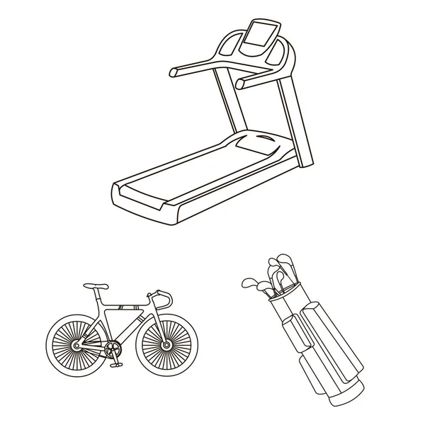 不同类型的运动轮廓图标集合中的设计。运动设备矢量符号股票网站插图. — 图库矢量图片