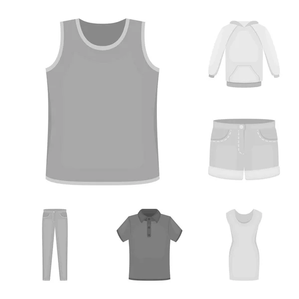 Διαφορετικά είδη ρούχα μονόχρωμες εικόνες set συλλογής για το σχεδιασμό. Ρούχα και στυλ σύμβολο μετοχής web εικονογράφηση διάνυσμα. — Διανυσματικό Αρχείο