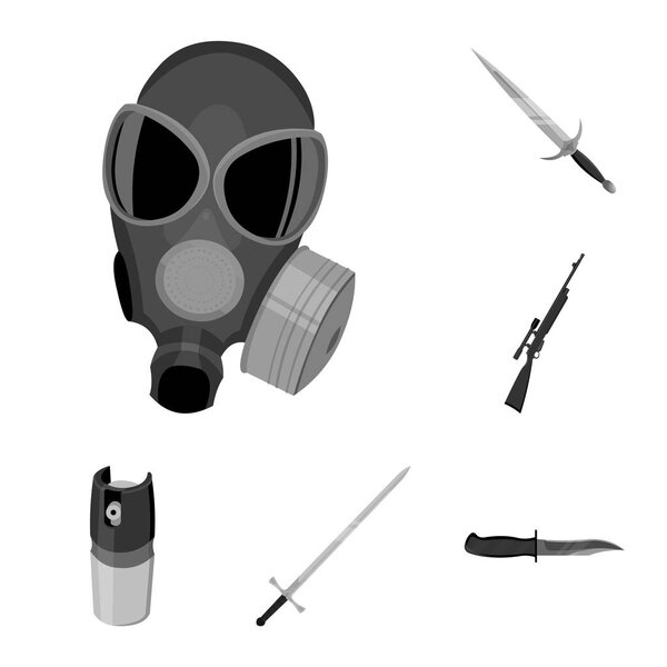 Types of weapons monochrome icons in set collection for design.Firearms and bladed weapons vector symbol stock web illustration.