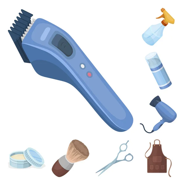 Ícones de desenhos animados de barbearia e equipamentos na coleção de conjuntos para design. Corte de cabelo e raspar vetor símbolo web ilustração . — Vetor de Stock