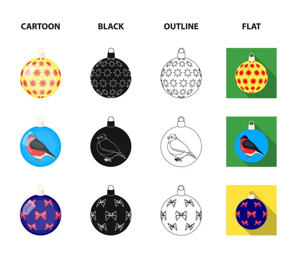 New Year Toys cartoon, black, outline, flat icons in set collection for design.Christmas balls for a treevector symbol stock web illustration . — стоковый вектор