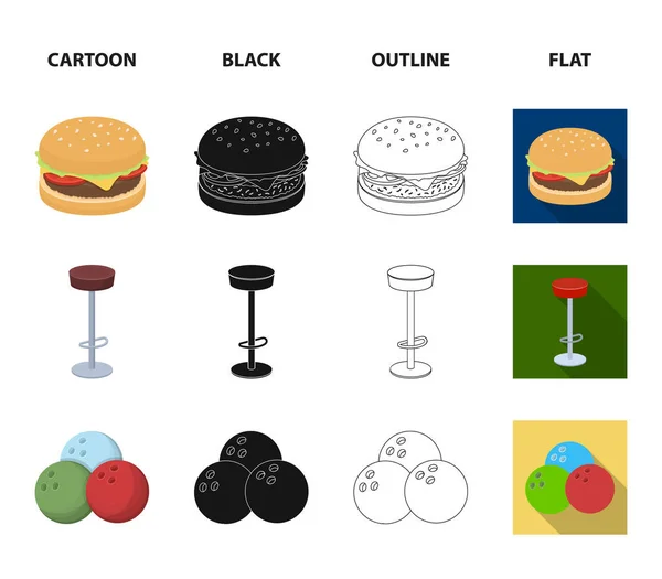 Restaurante Café Cadeira Bola Boliche Pub Conjunto Coleção Ícones Desenhos —  Vetores de Stock