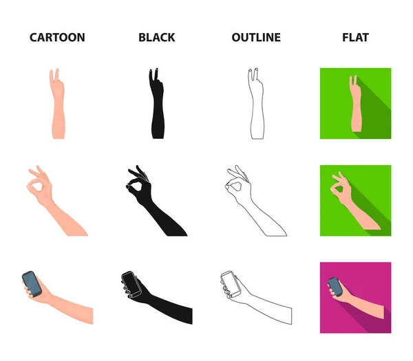 Sign Language мультфильм, черный, контур, плоские иконки в коллекции наборов для design.Emotional часть коммуникационных векторных символов фондовый веб-иллюстрация . — стоковый вектор