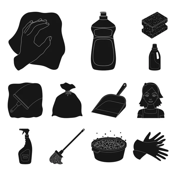 Limpieza y criada de iconos negros en la colección de conjuntos para el diseño. Equipo para la limpieza vector símbolo stock web ilustración . — Archivo Imágenes Vectoriales