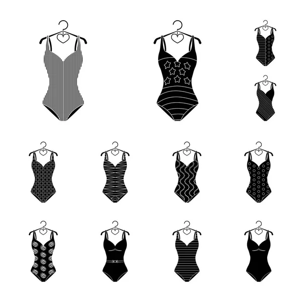 Verschillende soorten zwemkleding zwarte pictogrammen in set collectie voor design. Zwemmen accessoires vector symbool voorraad web illustratie. — Stockvector