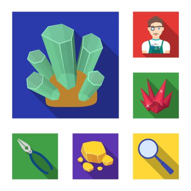 Değerli mineraller set koleksiyonu tasarım için simgeleri düz. Kuyumcu ve ekipman sembol stok web illüstrasyon vektör.