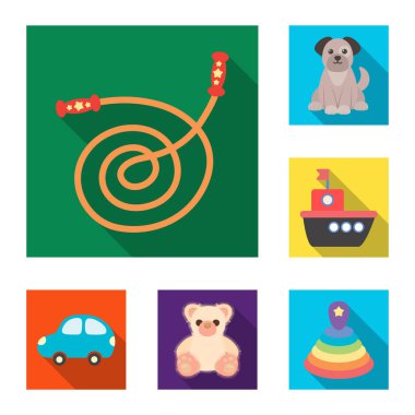 Çocuk oyuncak set koleksiyonu tasarım için düz simgeler. Oyun ve önemsiz şey sembol stok web illüstrasyon vektör.